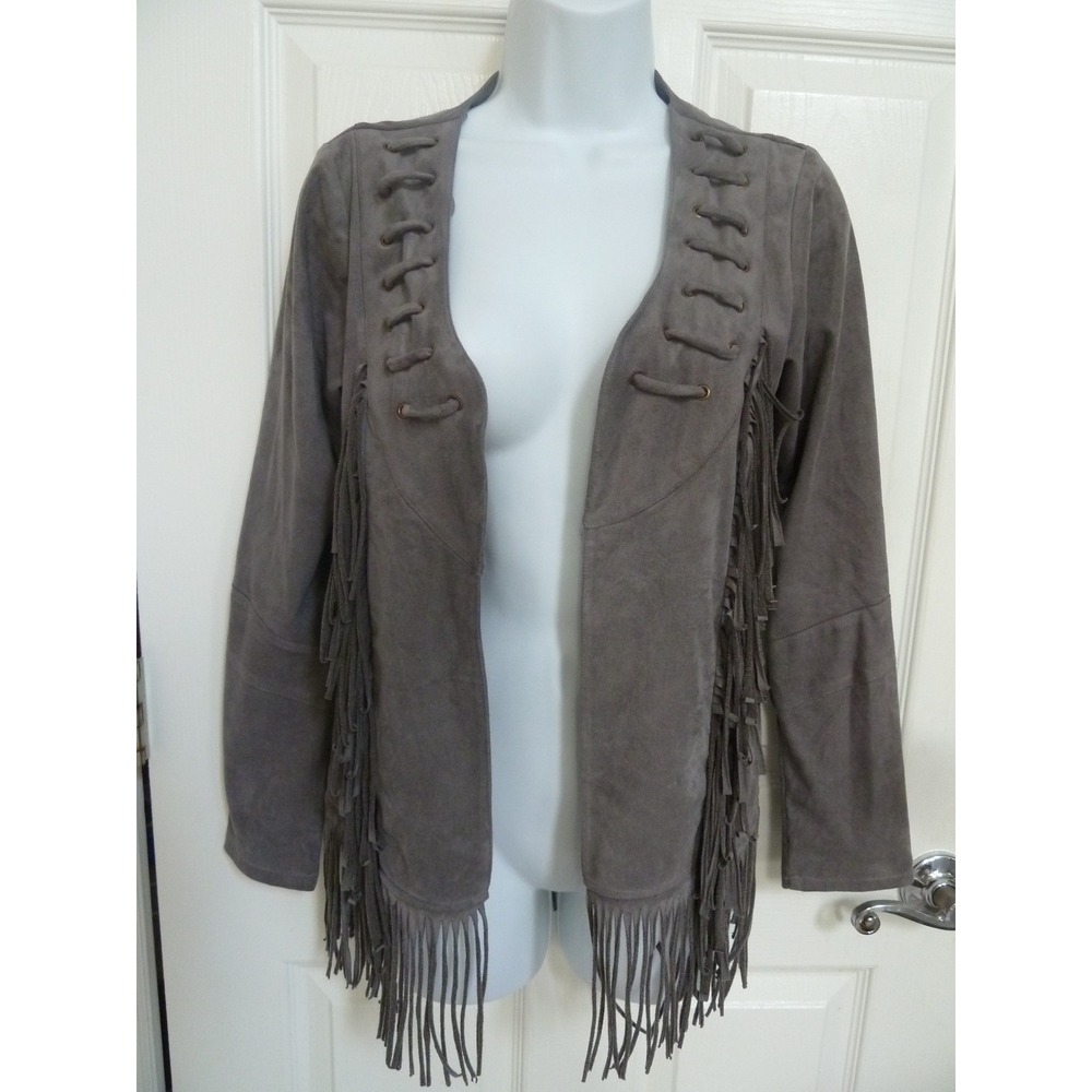 Tennis Gray Suede-Like Fringed Jacket Shacket Western Country Women XS